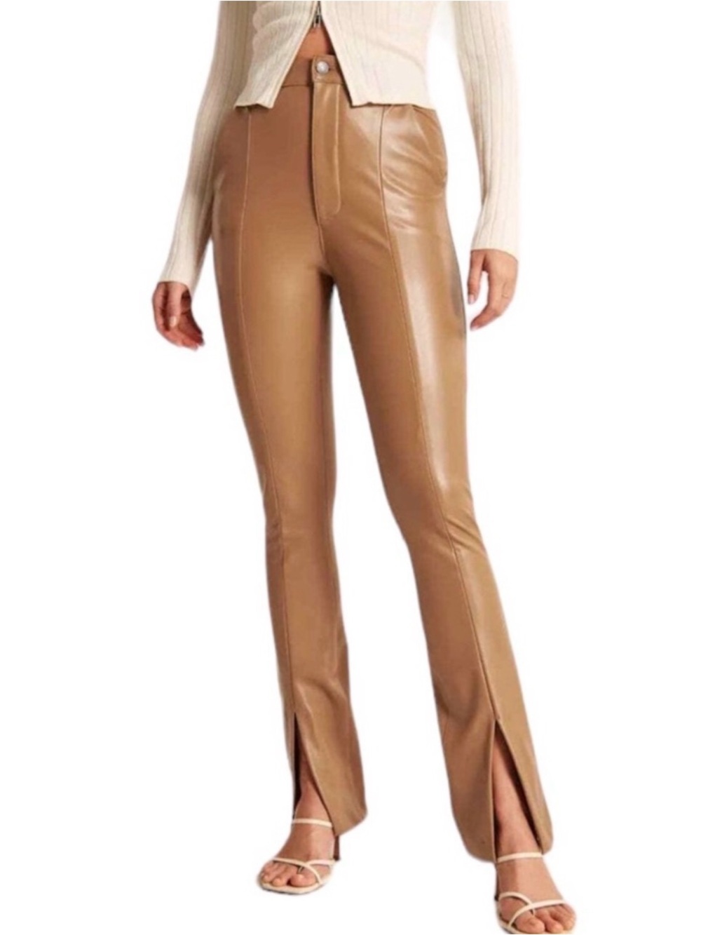 Abercrombie &Fitch the skinny ultra high rise faux leather Camel pants size 27/4